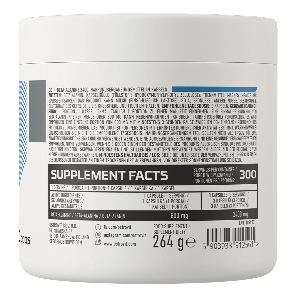 OstroVit Beta-Alanine 2400 mg 300 kapslit