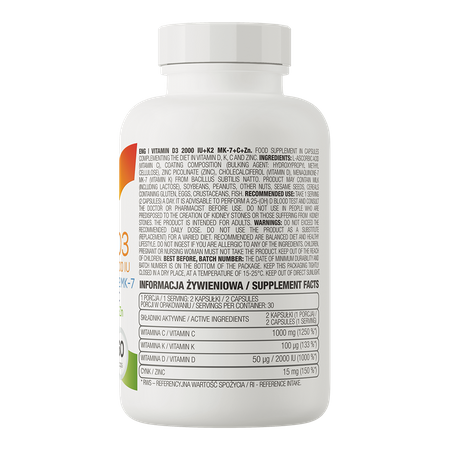 Vitamin D3 2000 IU + K2 MK-7 + C + Zinc 60 capsules