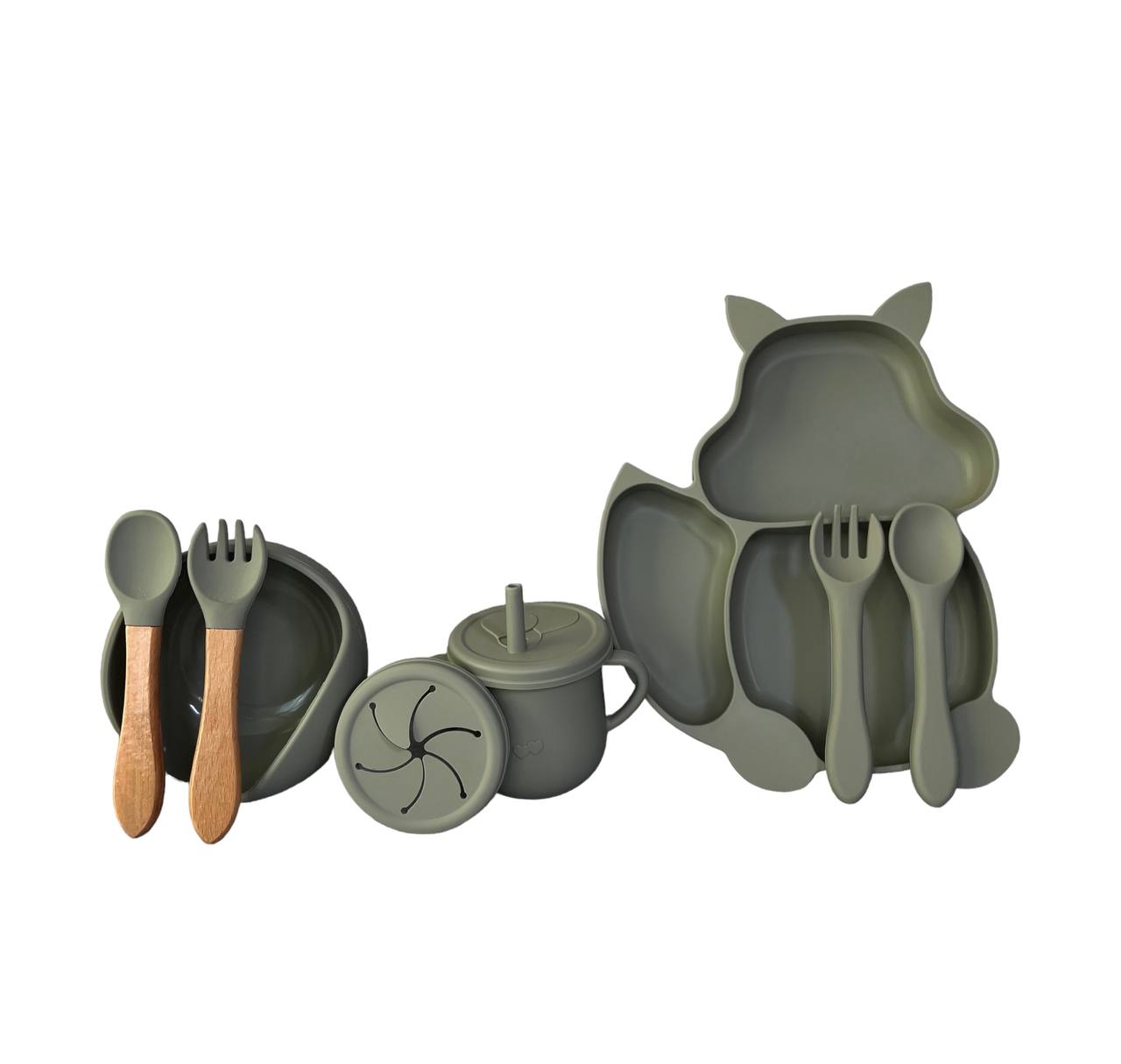 Laste sööginõude 8 osaline komplekt "Orav" - roheline