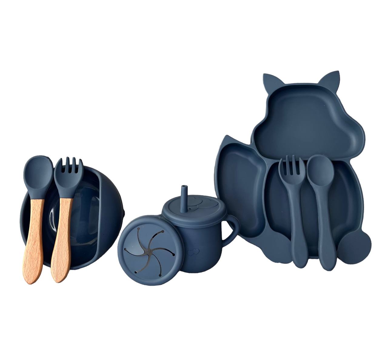 8-Osaline Silikoonnõude Komplekt "Oravake" - Sinine