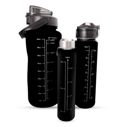 OstroVit Water Bottles 2000 ml + 900 ml + 500 ml, Black - (DISCOUNT - wrong ml measure)