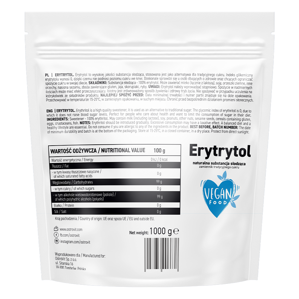 OstroVit Erythritol 1000 g, Natural