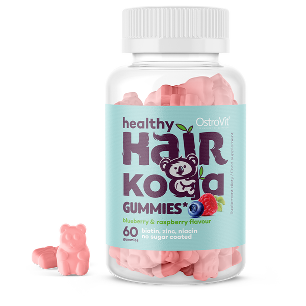 OstroVit Healthy Hair, Koala, Gummies 60 pcs, Blueberry Raspberry