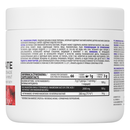 OstroVit Magnesium Citrate 200 g, Raspberry Lemonade with Mint