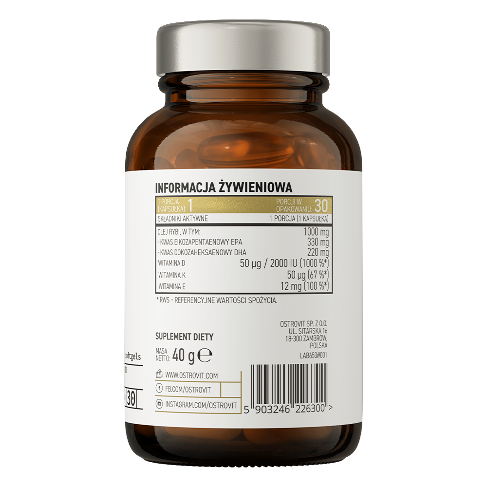 OstroVit Pharma Elite Omega 3 D3 + K2 30 kapslit
