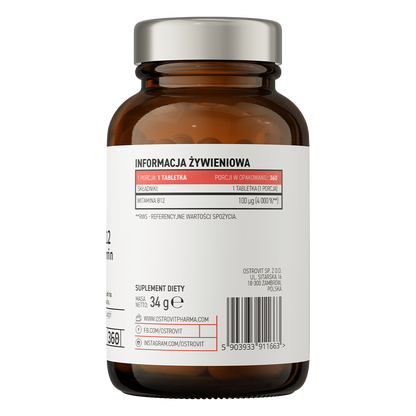 OstroVit Pharma Vitamiin B12 Metüülkobalamiini pastillid 360 tab, Virsik