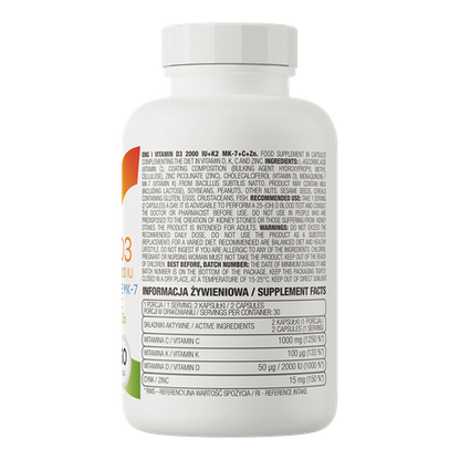 Vitamin D3 2000 IU + K2 MK-7 + C + Zinc 60 capsules