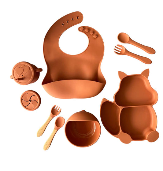 Silicone Dinnerware Set of 8 Pieces "Squirrel" - Red